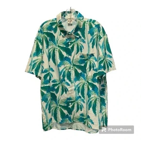 Hardaddy Short Sleeved Button Down Shirt Men Size M Palm Tree Print Front Pocket - Picture 1 of 8